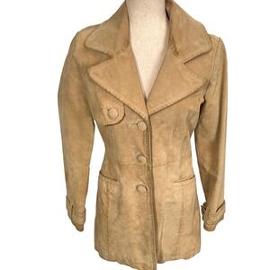 Forever 21 Jacket Womens Small Tan‎ Suede Short Bodycon Trench Boho Distressed